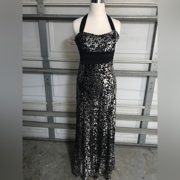 Speechless Stunning Black & Silver Sequin Long Gown - Picture 1 of 6